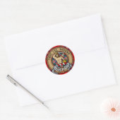 Clan MacFarlane Crest boven Tartan Ronde Sticker (Envelop)