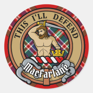 Clan MacFarlane Crest boven Tartan Ronde Sticker