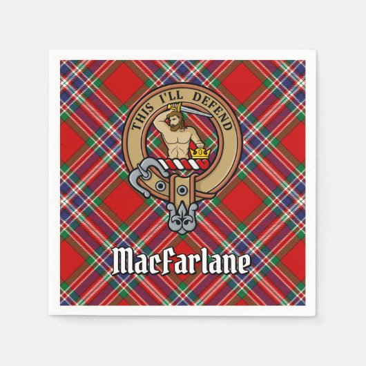 Clan MacFarlane Crest boven Tartan Servet (Voorkant)