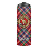 Clan MacFarlane Crest boven Tartan Thermosbeker (Voorkant)