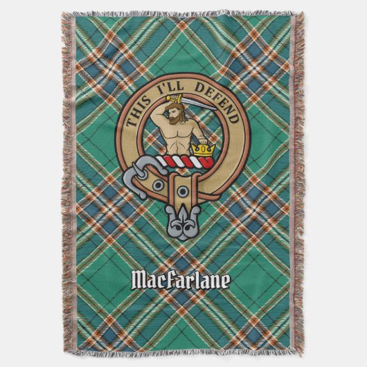 Clan MacFarlane Crest over Ancient Hunting Tartan Deken (Voorkant Verticaal)