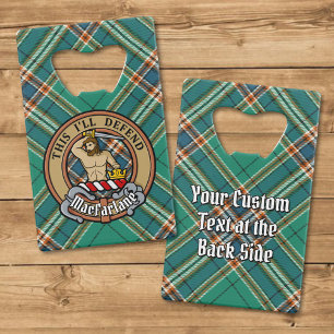 Clan MacFarlane Crest over de oude jacht Tartan Creditkaart Flessenopener