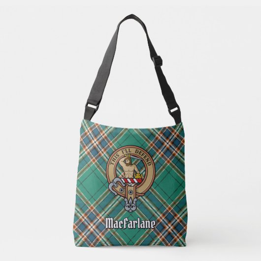 Clan MacFarlane Crest over de oude jacht Tartan Crossbody Tas (Voorkant)