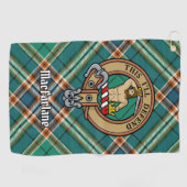 Clan MacFarlane Crest over de oude jacht Tartan Golfhanddoek (Horizontaal)