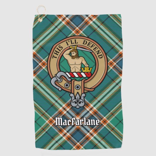 Clan MacFarlane Crest over de oude jacht Tartan Golfhanddoek (Voorkant)