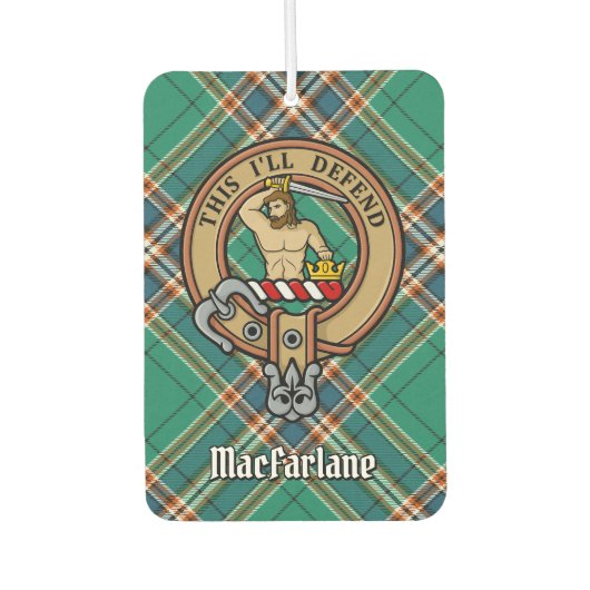 Clan MacFarlane Crest over de oude jacht Tartan Luchtverfrisser (Voorkant)