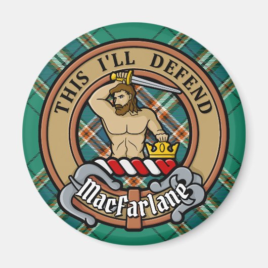 Clan MacFarlane Crest over de oude jacht Tartan Magneet (Voorkant)