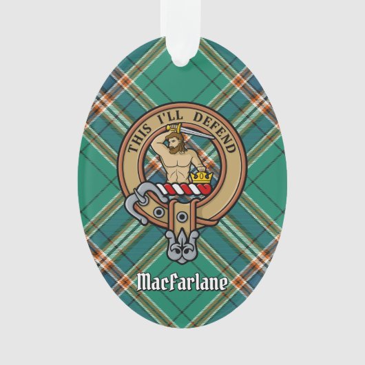 Clan MacFarlane Crest over de oude jacht Tartan Ornament (voorkant)