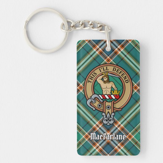 Clan MacFarlane Crest over de oude jacht Tartan Sleutelhanger (Voorkant)