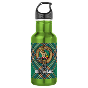Clan MacFarlane Crest over de oude jacht Tartan Waterfles