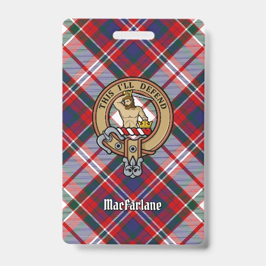 Clan MacFarlane Crest over Jurk Tartan Badge (Voorzijde)