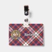 Clan MacFarlane Crest over Jurk Tartan Badge (Voorzijde met clip)