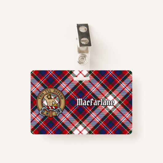 Clan MacFarlane Crest over Jurk Tartan Badge (Voorkant met clip)