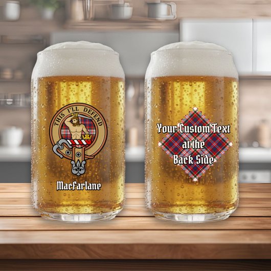 Clan MacFarlane Crest over Jurk Tartan Blikvorm Glas
