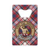 Clan MacFarlane Crest over Jurk Tartan Creditkaart Flessenopener (Voorkant)