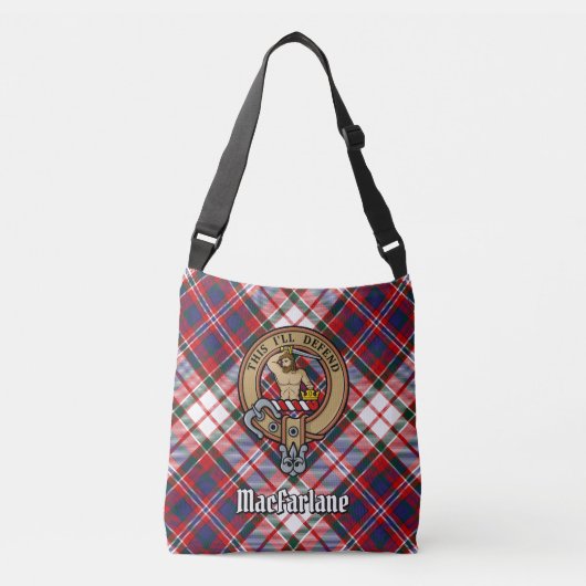 Clan MacFarlane Crest over Jurk Tartan Crossbody Tas (Voorkant)