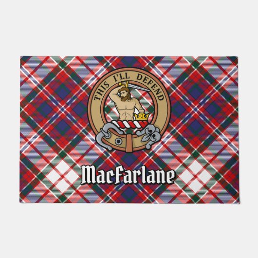 Clan MacFarlane Crest over Jurk Tartan Deurmat (Voorkant)