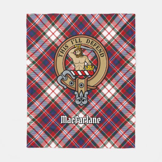 Clan MacFarlane Crest over Jurk Tartan Fleece Deken (Voorkant)