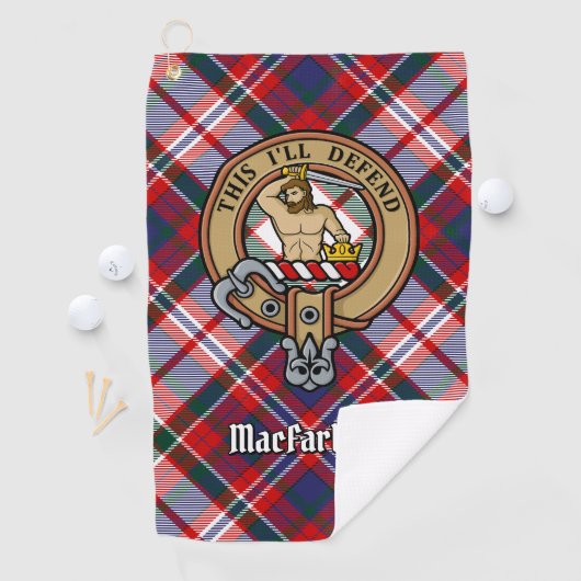 Clan MacFarlane Crest over Jurk Tartan Golfhanddoek (Insitu)