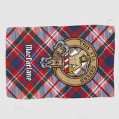 Clan MacFarlane Crest over Jurk Tartan Golfhanddoek (Horizontaal)