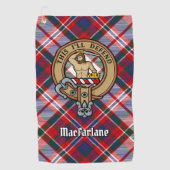 Clan MacFarlane Crest over Jurk Tartan Golfhanddoek (Voorkant)