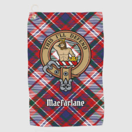 Clan MacFarlane Crest over Jurk Tartan Golfhanddoek