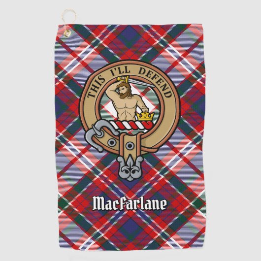 Clan MacFarlane Crest over Jurk Tartan Golfhanddoek (Voorkant)