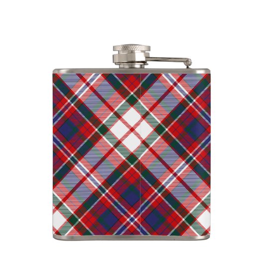 Clan MacFarlane Crest over Jurk Tartan Heupfles (Achterkant)