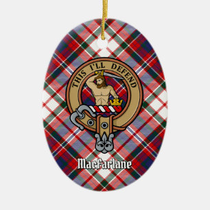 Clan MacFarlane Crest over Jurk Tartan Keramisch Ornament
