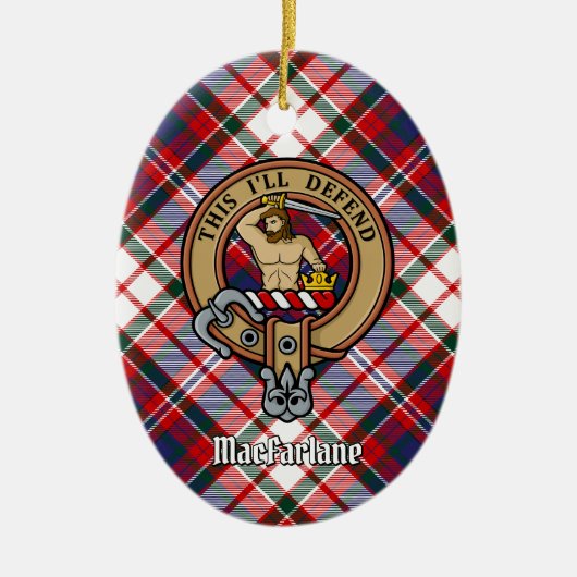 Clan MacFarlane Crest over Jurk Tartan Keramisch Ornament (Voorkant)