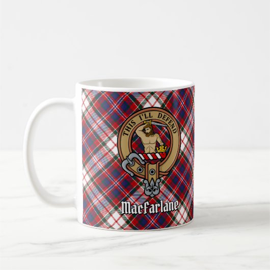 Clan MacFarlane Crest over Jurk Tartan Koffiemok (Links)