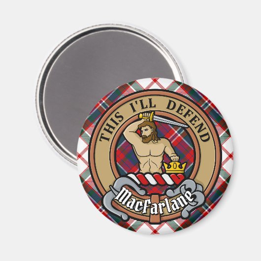 Clan MacFarlane Crest over Jurk Tartan Magneet (Voorkant / Achterkant)