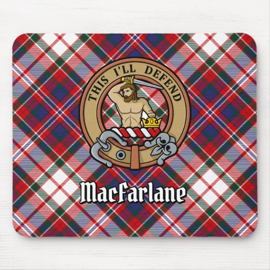 Clan MacFarlane Crest over Jurk Tartan Muismat (Voorkant)