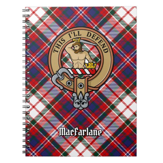 Clan MacFarlane Crest over Jurk Tartan Notitieboek (Voorkant)