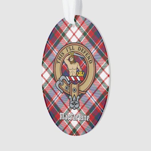 Clan MacFarlane Crest over Jurk Tartan Ornament (voorkant)
