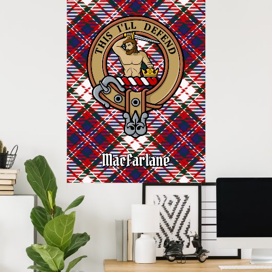 Clan MacFarlane Crest over Jurk Tartan Poster (Thuiskantoor)