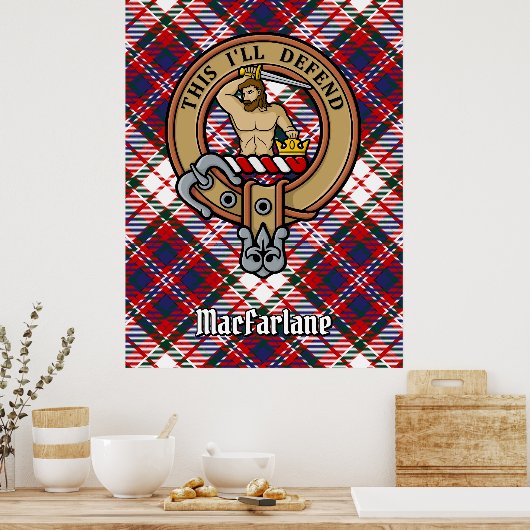 Clan MacFarlane Crest over Jurk Tartan Poster (Keuken)