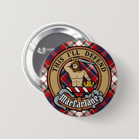 Clan MacFarlane Crest over Jurk Tartan Ronde Button 5,7 Cm (Voorkant /achterkant)