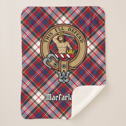 Clan MacFarlane Crest over Jurk Tartan Sherpa Deken (Voorkant)