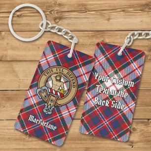 Clan MacFarlane Crest over Jurk Tartan Sleutelhanger