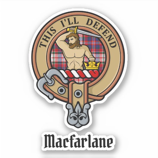 Clan MacFarlane Crest over Jurk Tartan Sticker (Voorkant)