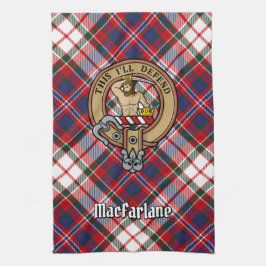 Clan MacFarlane Crest over Jurk Tartan Theedoek