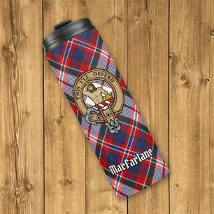 Clan MacFarlane Crest over Jurk Tartan Thermosbeker