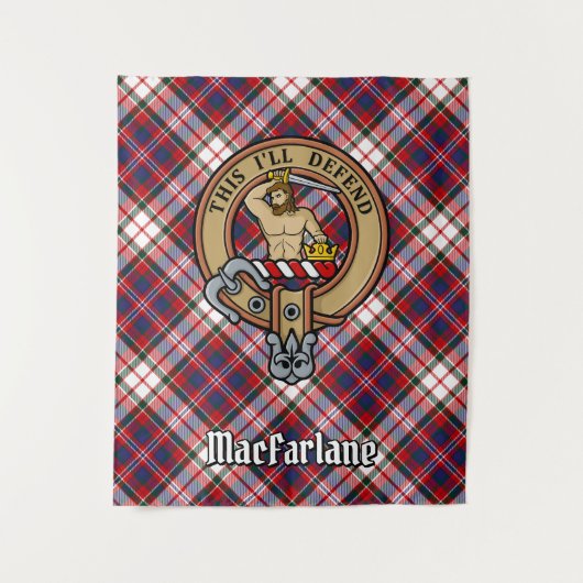Clan MacFarlane Crest over Jurk Tartan Wandkleed (Voorkant)