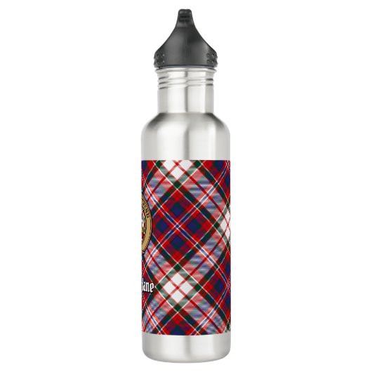 Clan MacFarlane Crest over Jurk Tartan Waterfles (Rechts)