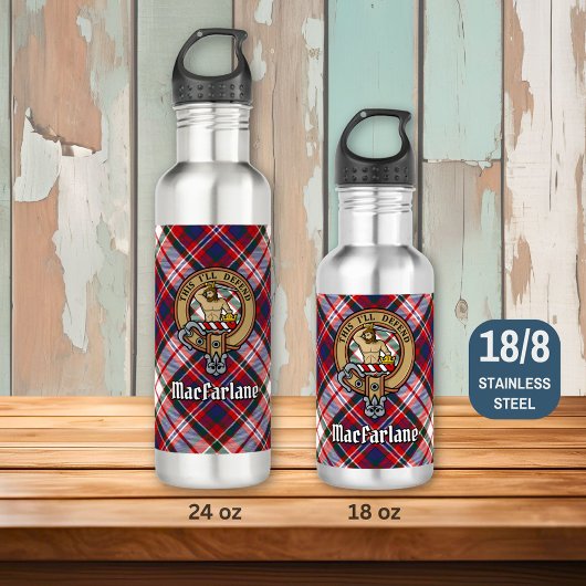 Clan MacFarlane Crest over Jurk Tartan Waterfles