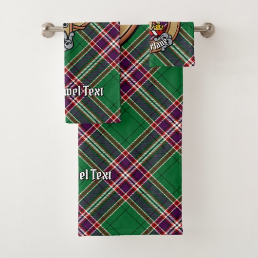 Clan MacFarlane Crest over moderne jacht Tartan Bad Handdoek (Insitu)