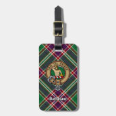Clan MacFarlane Crest over moderne jacht Tartan Bagagelabel (Voorkant verticaal)