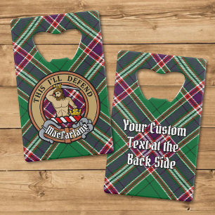 Clan MacFarlane Crest over moderne jacht Tartan Creditkaart Flessenopener
