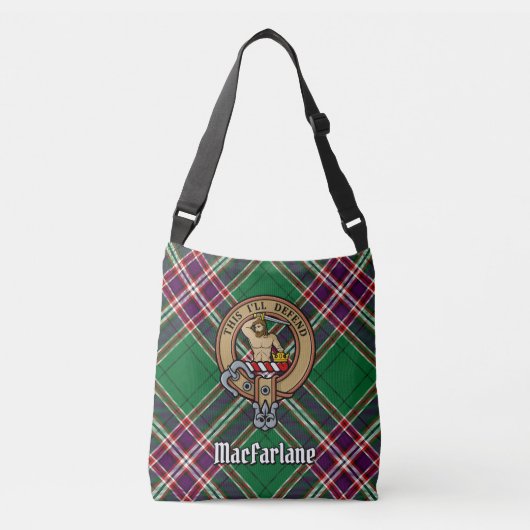 Clan MacFarlane Crest over moderne jacht Tartan Crossbody Tas (Voorkant)